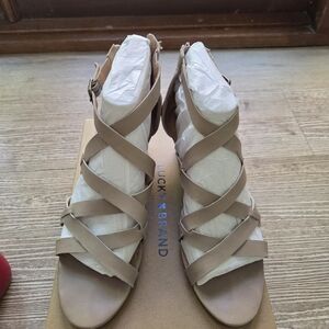 Lucky Brand Women's Beige Strappy Leather Heel SANDALS